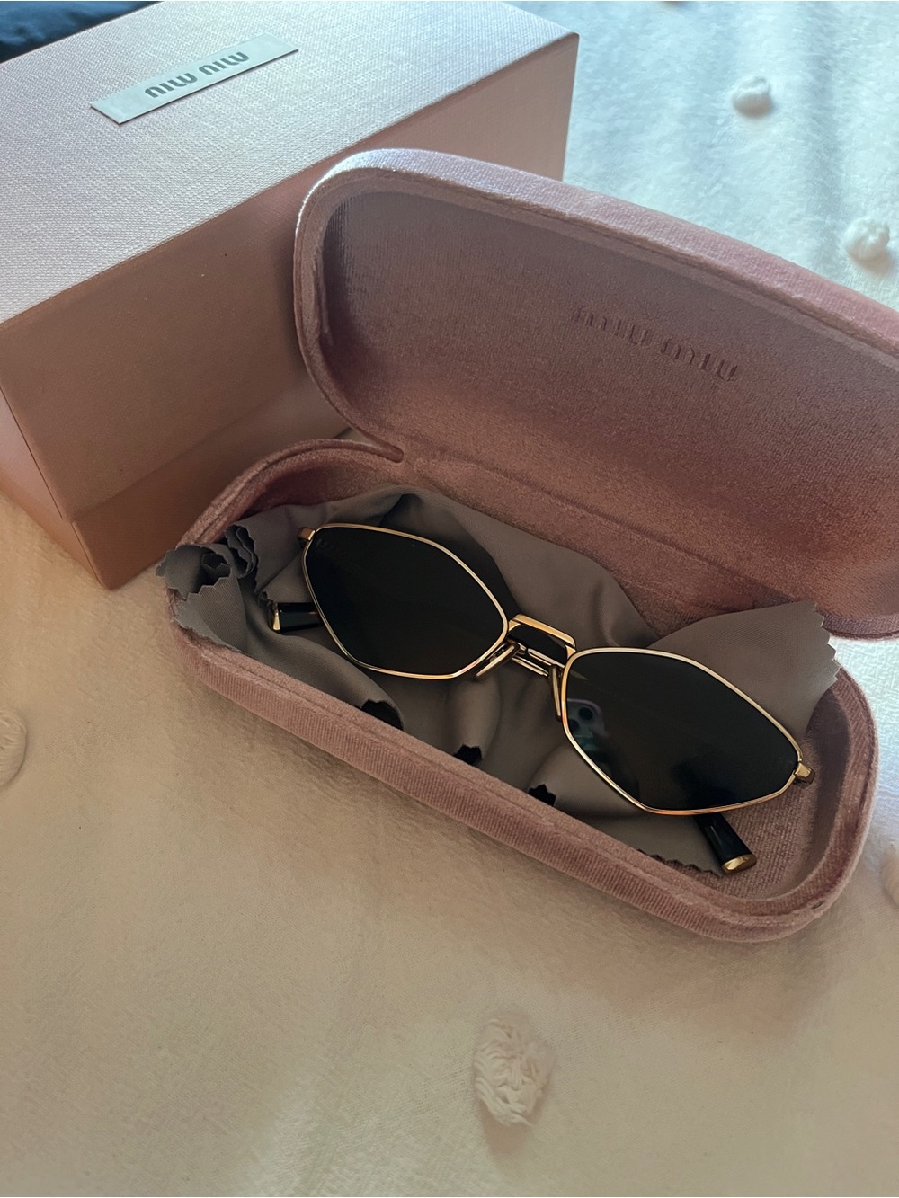 Miu Miu Gold Frame Black Lens Geometric Sunglasses